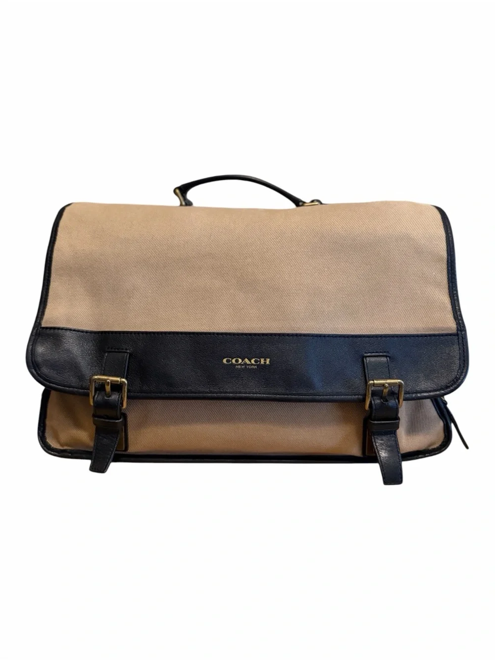 Coach Canvas & Black Leather Messenger Bag, Briefcase Laptop Crossbody